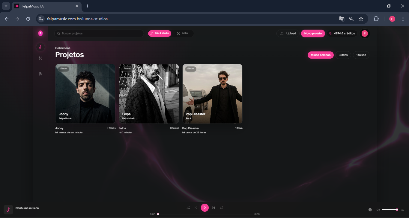 Tela de projetos do FelpaMusic