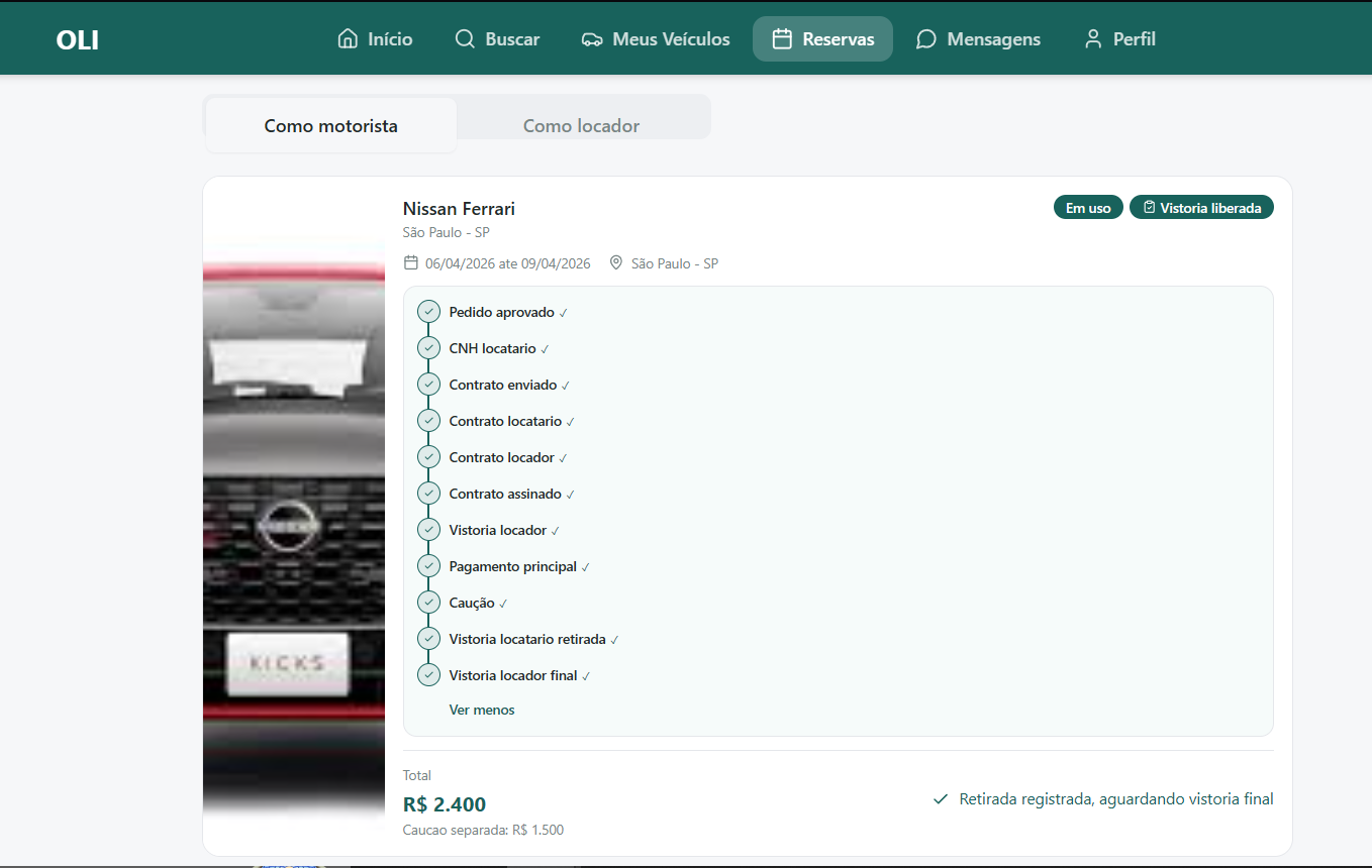 Reserva motorista no OLI