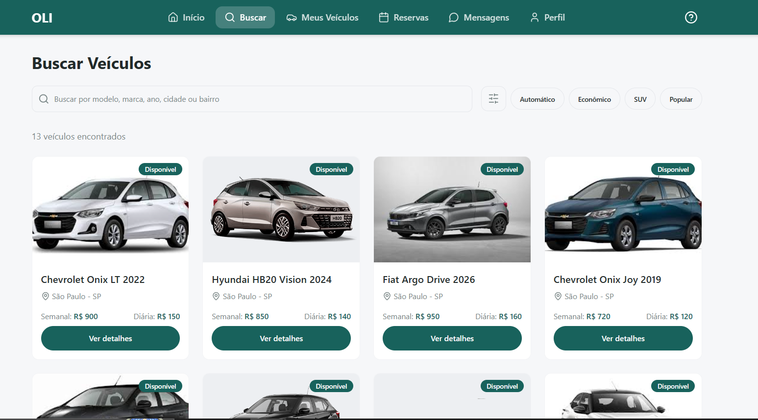 Busca de veículos no OLI